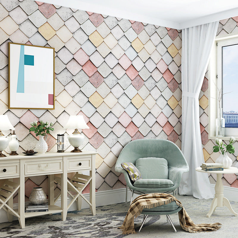 Multicolored Fishscale Wallpaper Roll Waterproof Contemporary Parlor Wall Covering