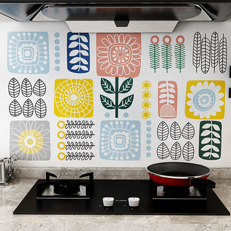 Kids Style Sunflower Wallpaper Panels Blue Mosaic Tile Wall Art for Kitchen, Peel off