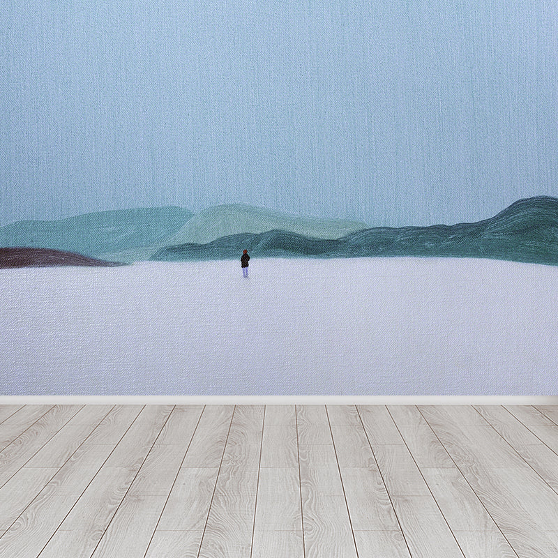 Blue Quiet Mountains Wall Mural Stain-Proof Modern Artistic Living Room Wall Decor