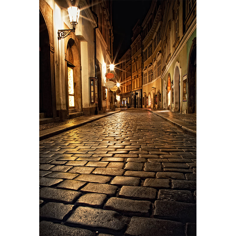 Modern Peaceful Town Mural Wallpaper Yellow Waterproofing Wall Decor for Bathroom