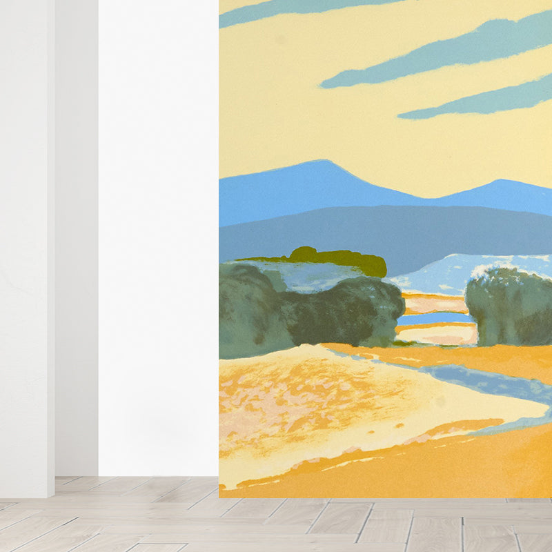 Autumn Farmfield Landscape Wall Mural Yellow Modern Artistic Wall Decor for Boys Room