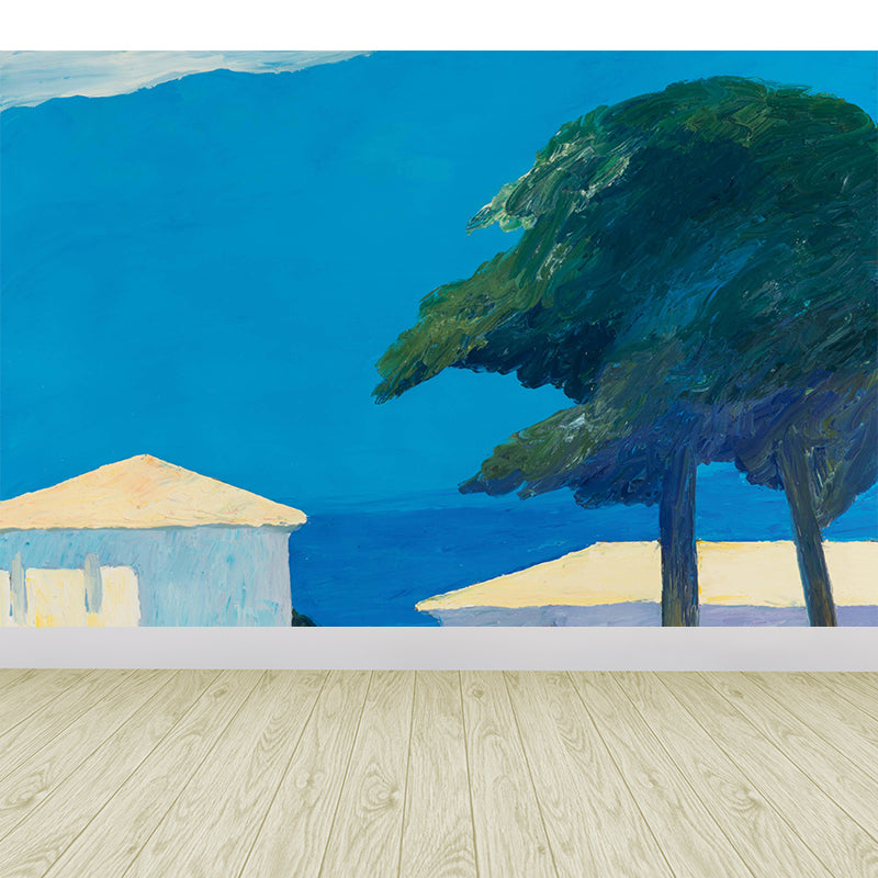 Blue Mountain and Trees Mural Decal Nature Contemporary Art Stain Resistant Wall Covering