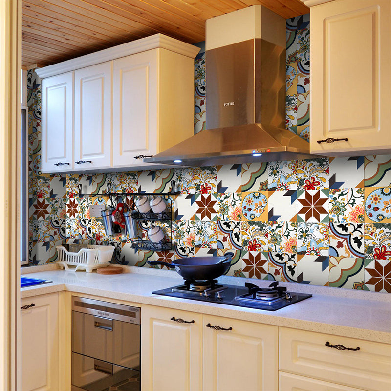 Bohemian Style Flower Wallpaper Panel for Kitchen 3.5' x 8" Peel off Wall Covering in Brown