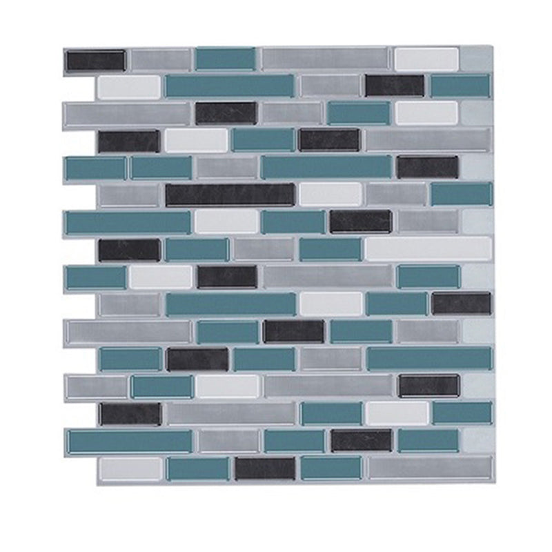Rust Mosaic Tile Wallpaper Panels Blue Faux Brick Wall Art for Washroom, Peel and Paste