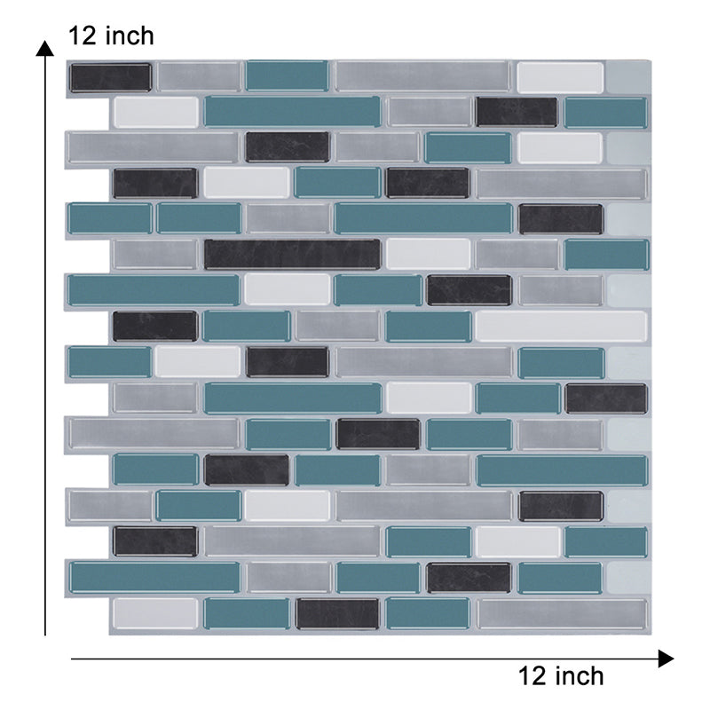 Rust Mosaic Tile Wallpaper Panels Blue Faux Brick Wall Art for Washroom, Peel and Paste