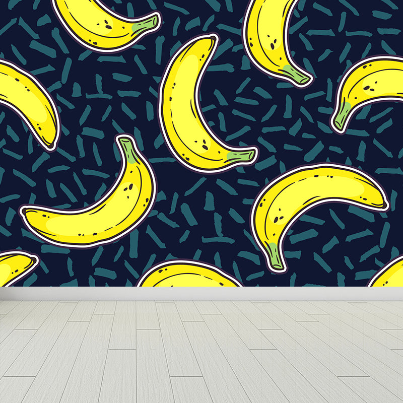 Banana Pattern Mural Wallpaper Yellow Contemporary Wall Covering for Boys Bedroom