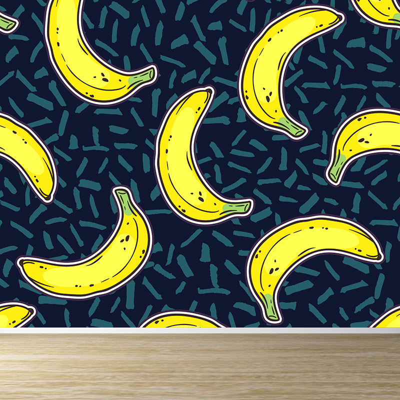 Banana Pattern Mural Wallpaper Yellow Contemporary Wall Covering for Boys Bedroom