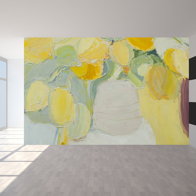 Flowerpot Mural Decal Contemporary Art Non-Woven Textured Wall Covering in Yellow