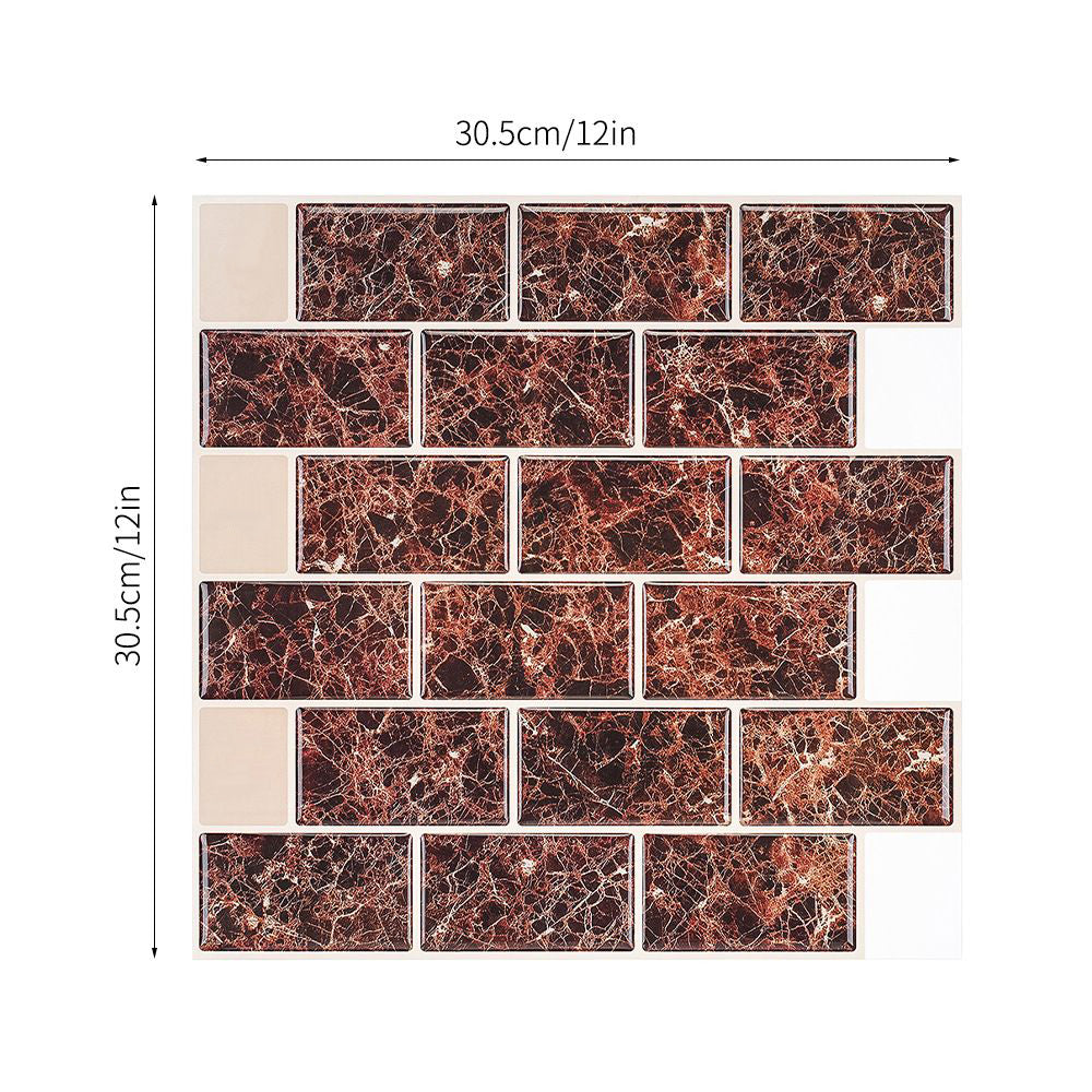 Coffee Brick Wallpaper Panels Marble Look Cottage Self Adhesive Wall Art for Kitchen