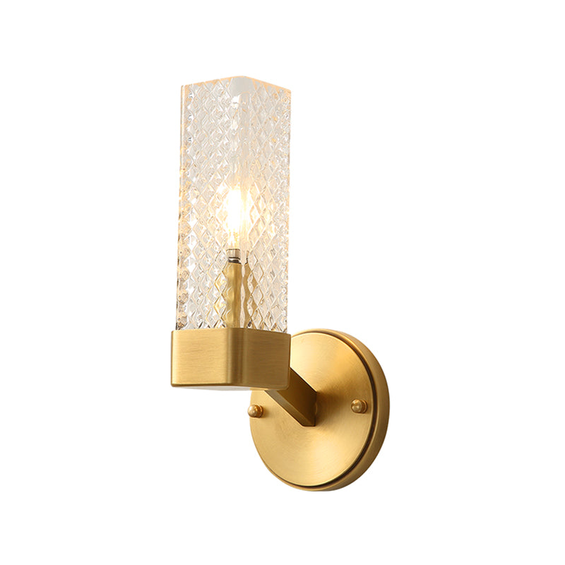 Lattice Glass Cubic Wall Lamp 1 Light Modernism Style Wall Mount Fixture in Brass for Living Room