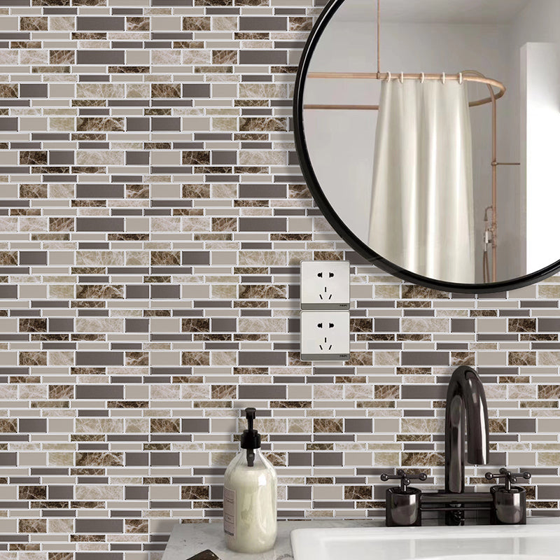 Self-Sticking Rustic Wallpaper Panels Brown Mosaic Marble Tile Wall Art, 12' L x 12" W