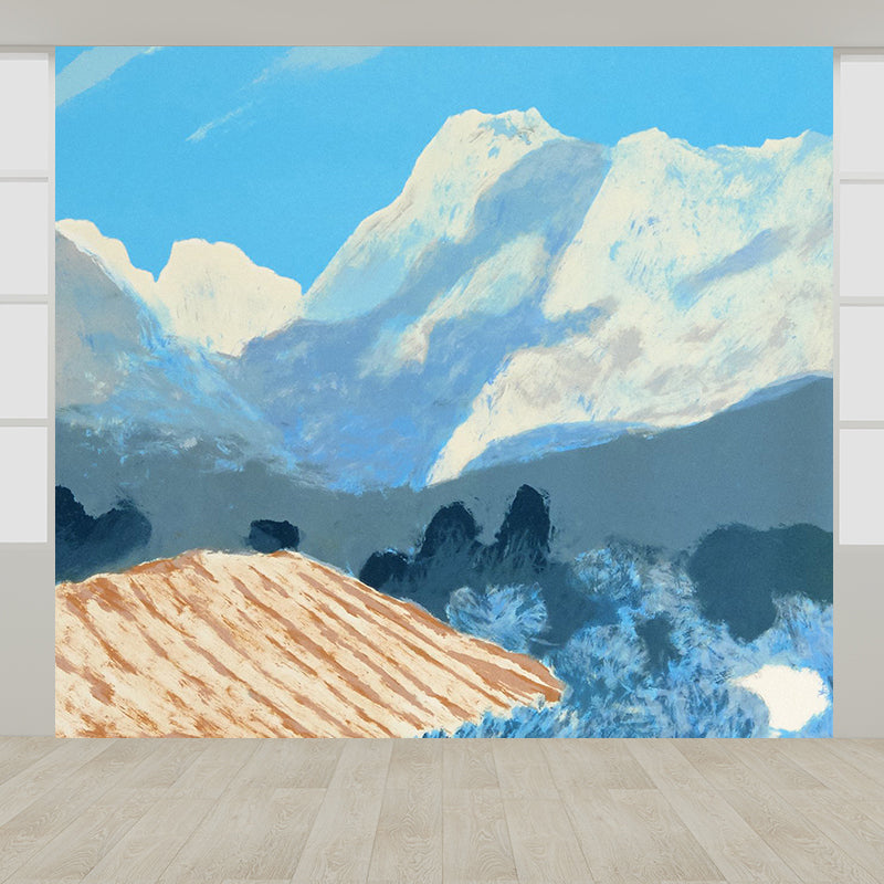 Contemporary Artistic Massif Wall Mural Blue Spring Field Landscape Wall Covering