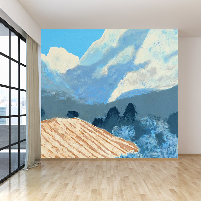 Contemporary Artistic Massif Wall Mural Blue Spring Field Landscape Wall Covering