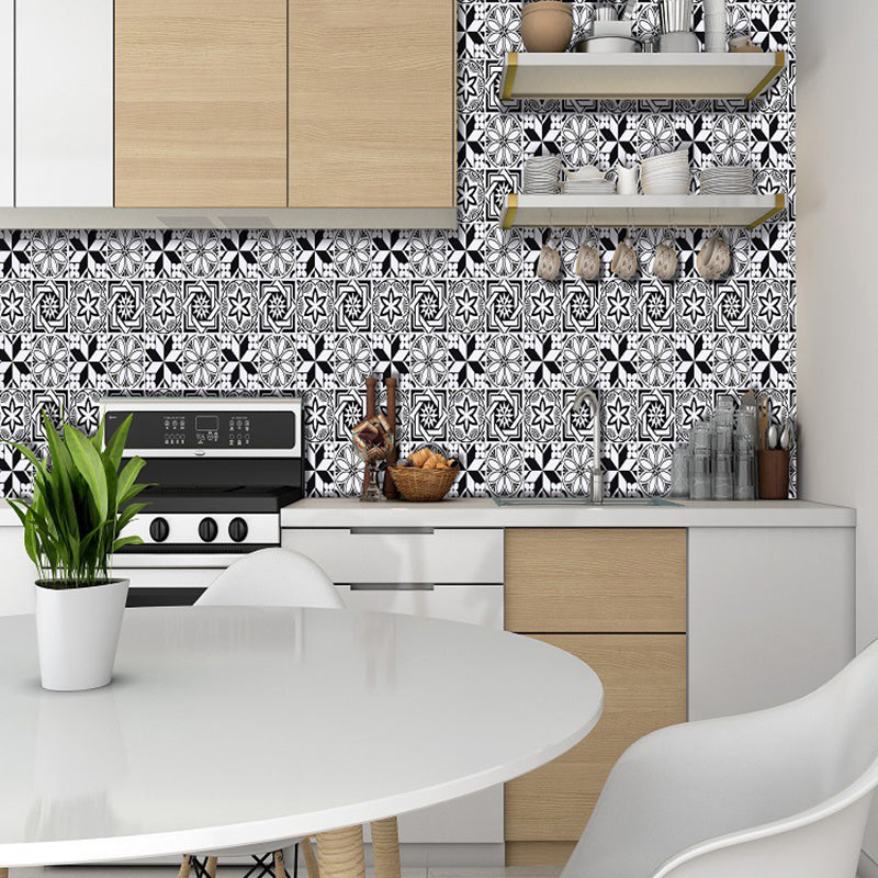 Black Flower-Like Wallpapers Seamless Pattern Boho Pick Up Sticks Wall Art for Restroom
