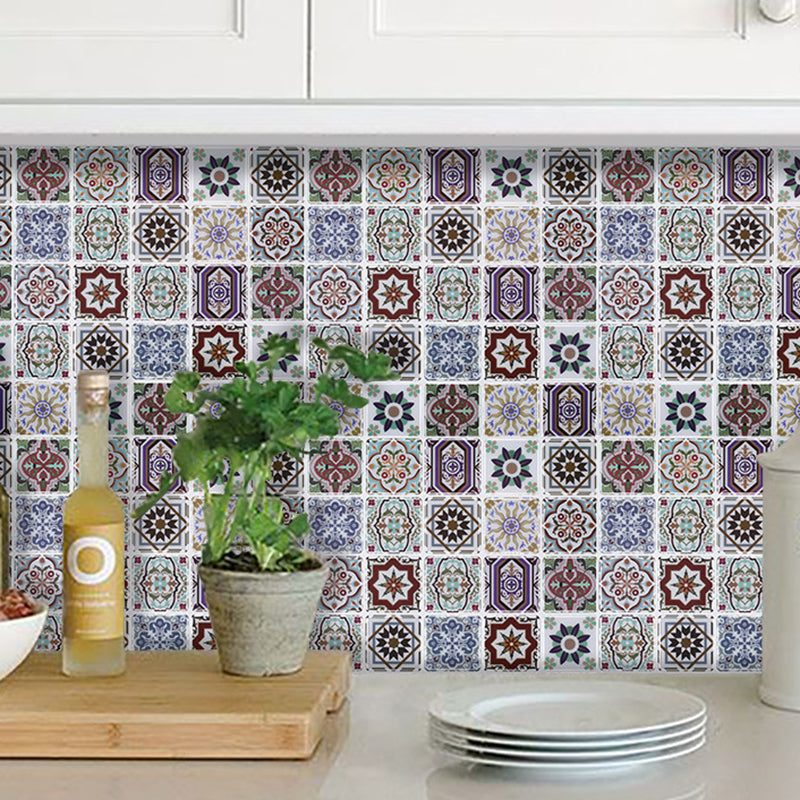 Purple Flower Tiles Wallpaper Panel Set Peel and Paste Wall Art for Kitchen, 12' x 12"