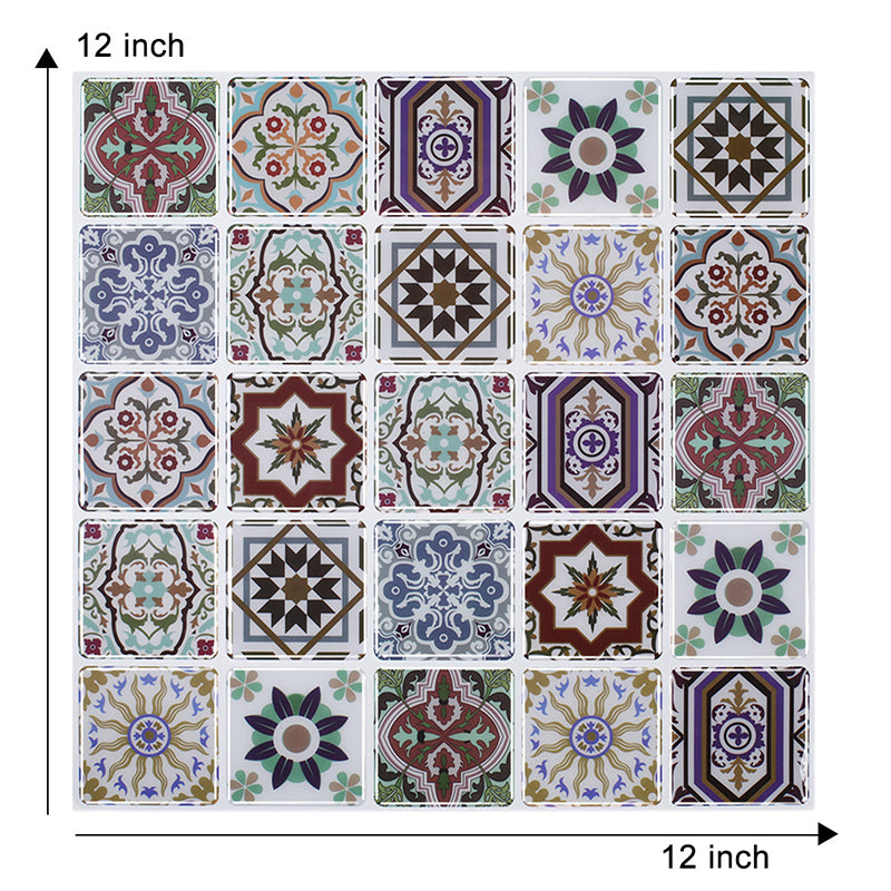 Purple Flower Tiles Wallpaper Panel Set Peel and Paste Wall Art for Kitchen, 12' x 12"