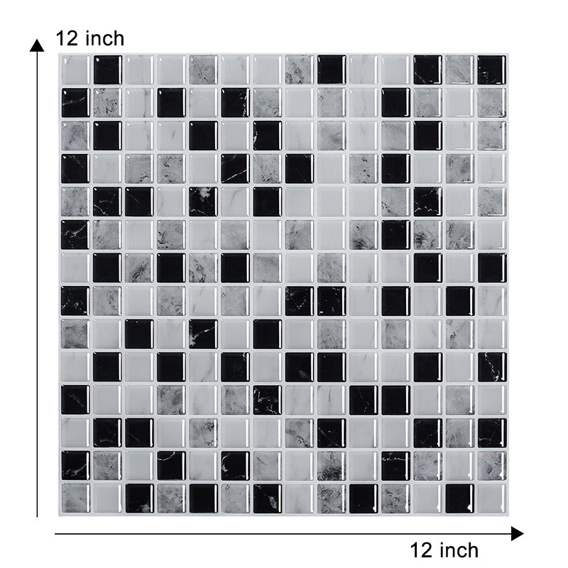 PVC Black Wallpaper Panels Bohemian Mosaic Tiles Adhesive Wall Covering, 9.8' x 9.8"