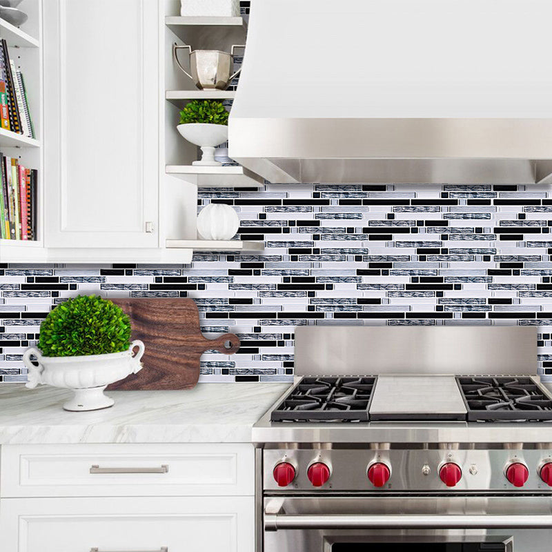 Rural Mosaic Marble Brick Wallpaper Panel for Kitchen 11' L x 9.4" W Adhesive Wall Art in Grey