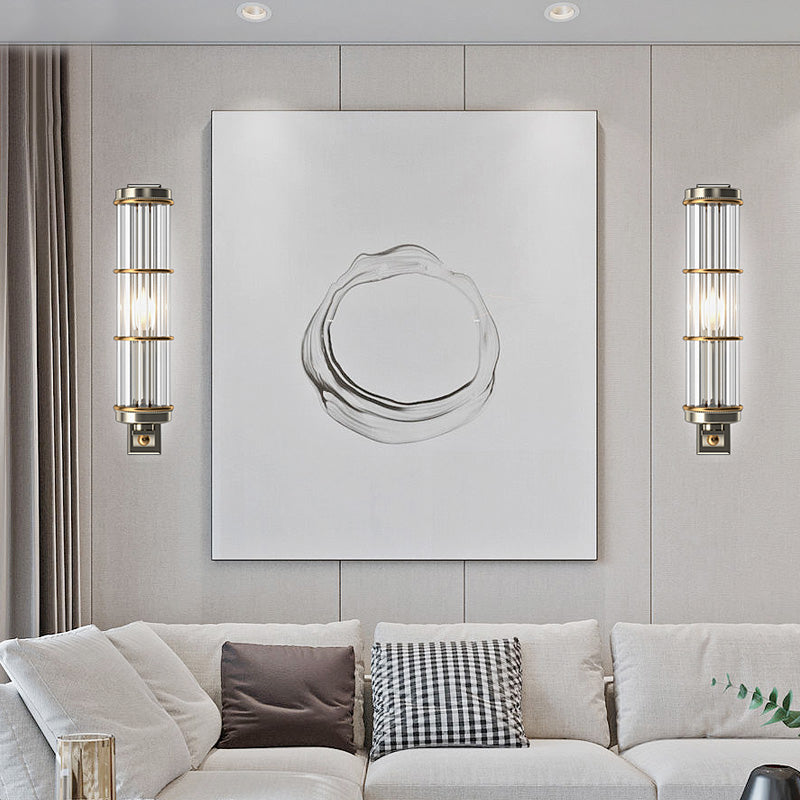 Illuminazione a parete cilindrica in nichel satinato 1 bulbo sconce a parete contemporanea con tubo di cristallo per soggiorno