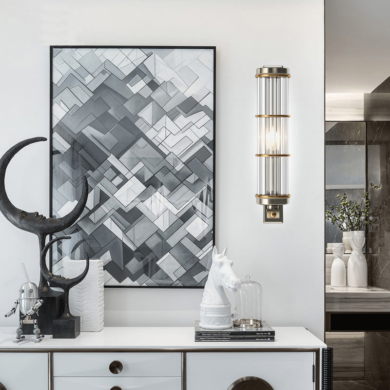 Satin Nickel Cylindrical Wall Lighting 1 Bulb Contemporary Wall Sconce with Crystal Pipe for Living Room