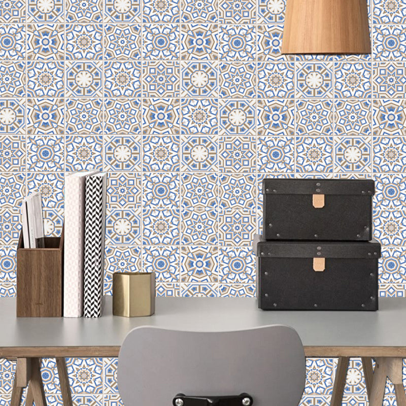 Blue Floral Tiles Wallpaper Panels Self-Sticking Bohemian Living Room Wall Decor