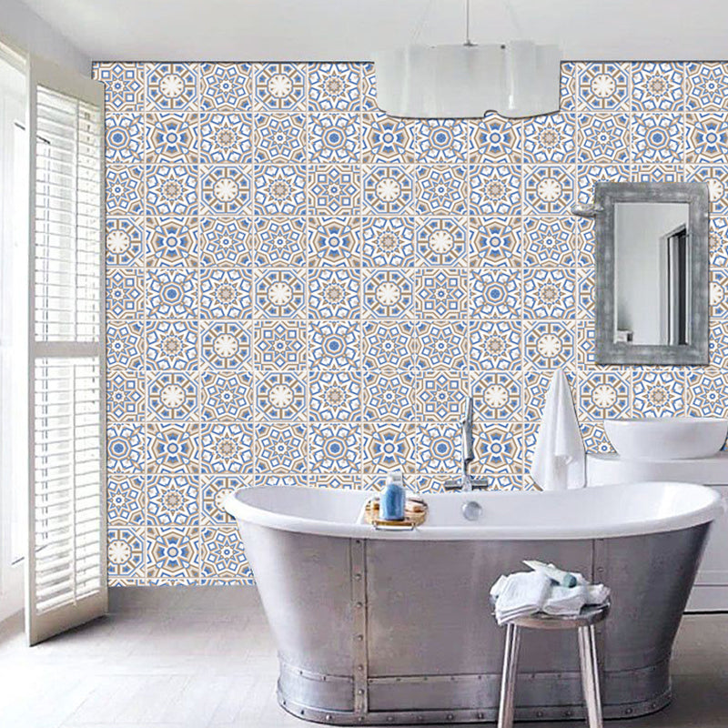 Blue Floral Tiles Wallpaper Panels Self-Sticking Bohemian Living Room Wall Decor
