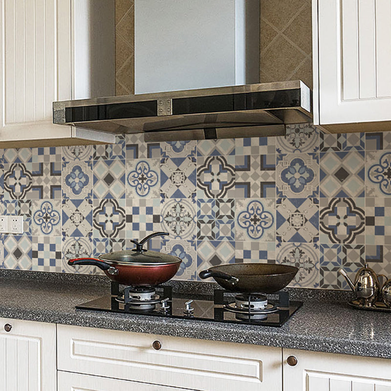 Bohemian Mosaic Tile Wallpaper Panel Blue Quatrefoil Pattern Wall Decor for Kitchen, Stick On