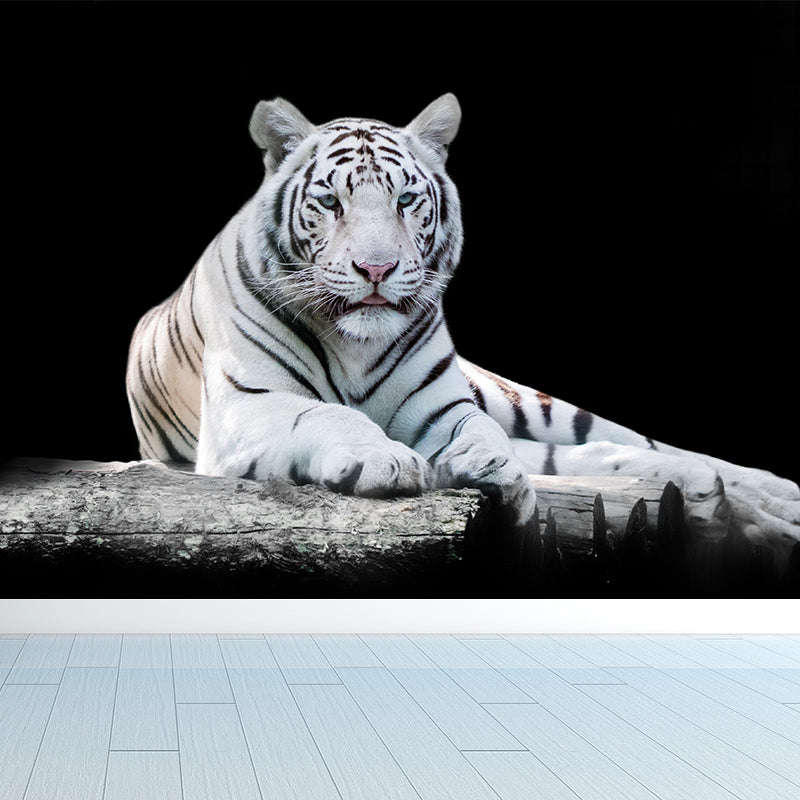 Modern Recumbent Tiger Mural Decal Black Dining Room Wall Decor, Custom Size Available