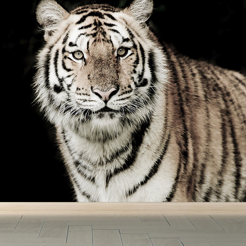 Modern Tiger Wall Mural Non-Woven Stain Resistant Black Wall Art for Living Room