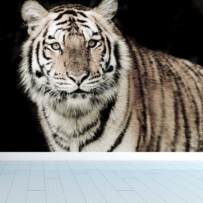 Modern Tiger Wall Mural Non-Woven Stain Resistant Black Wall Art for Living Room