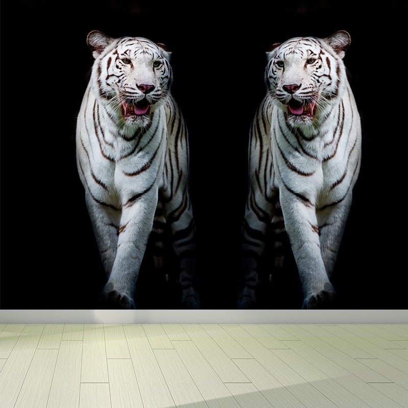 Modern Tigers Mural Wallpaper for Girls Bedroom Full Size Wall Covering in Black