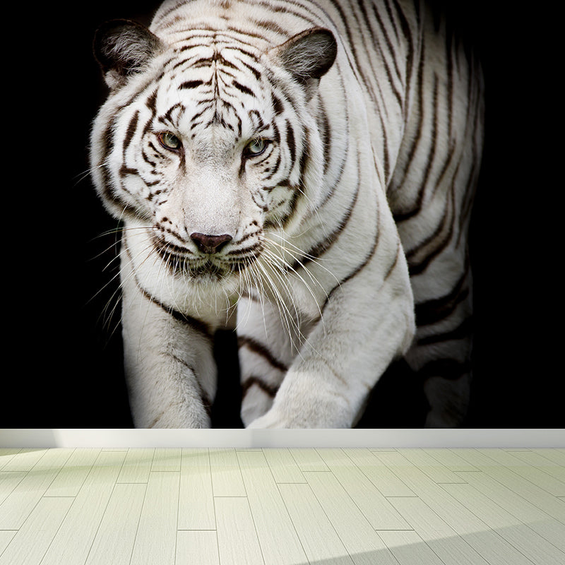 Modern Tiger Mural Non-Woven Texture Waterproofing Black Wall Art for Girls Bedroom