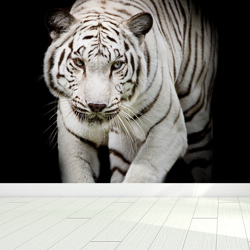 Modern Tiger Mural Non-Woven Texture Waterproofing Black Wall Art for Girls Bedroom