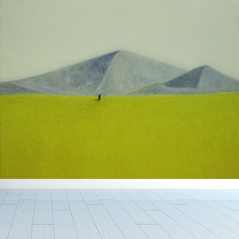 Wide Meadow and Mountains Mural Wallpaper Contemporary Art Non-Woven Wall Covering