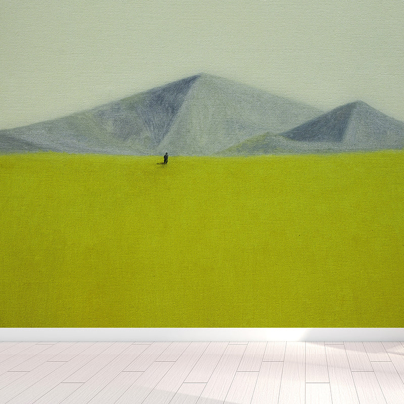Wide Meadow and Mountains Mural Wallpaper Contemporary Art Non-Woven Wall Covering