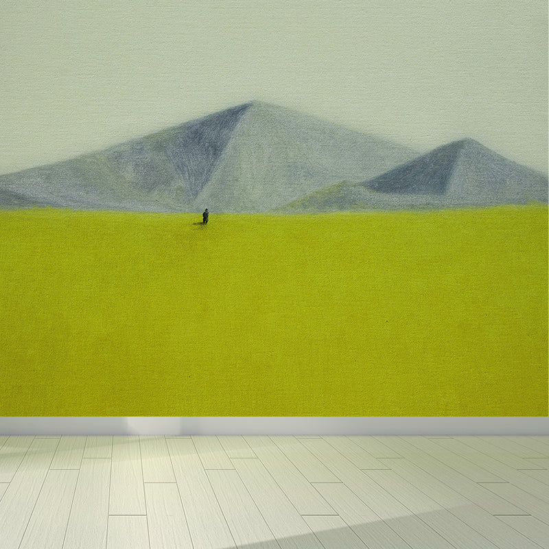Wide Meadow and Mountains Mural Wallpaper Contemporary Art Non-Woven Wall Covering