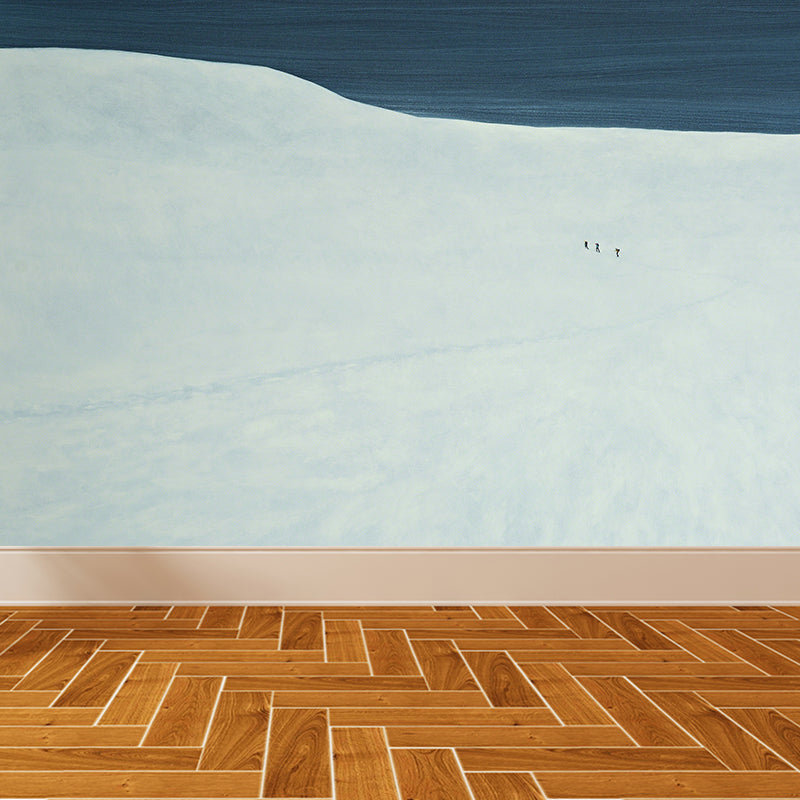 Modern Aesthetics Girls Mural Wallpaper Snowfield and Figures White Wall Covering