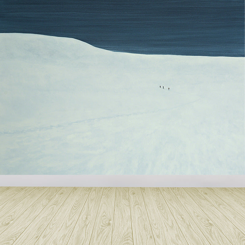 Modern Aesthetics Girls Mural Wallpaper Snowfield and Figures White Wall Covering
