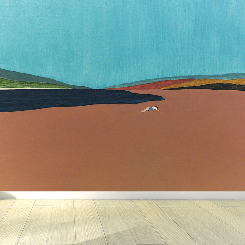 Contemporary Art Mountains View Mural Decal for Guest Room Customised Wall Decor in Orange