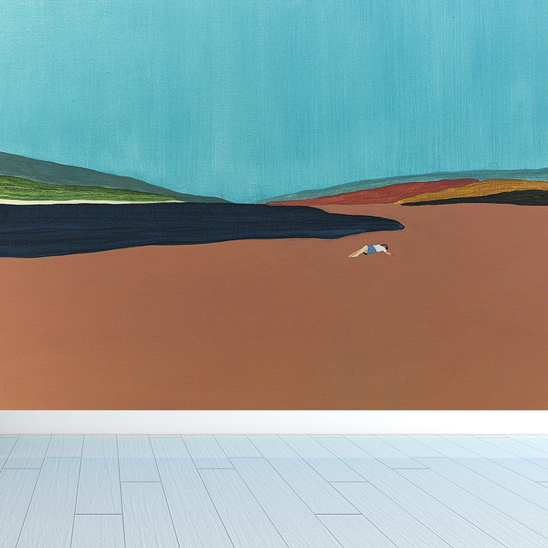 Contemporary Art Mountains View Mural Decal for Guest Room Customised Wall Decor in Orange