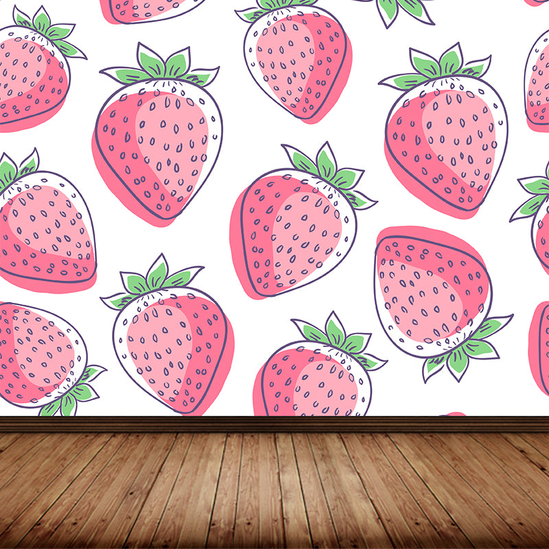 Stain Resistant Strawberries Wall Mural Non-Woven Modern Wall Decor for Girls Room