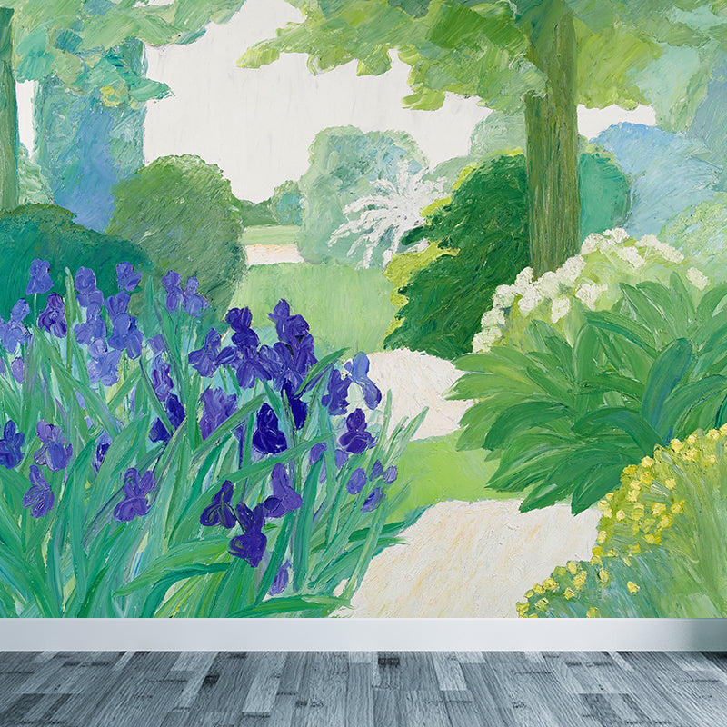 Green Flowering Shrubs Mural Decal Stain-Proofing Wall Covering for Girls Bedroom