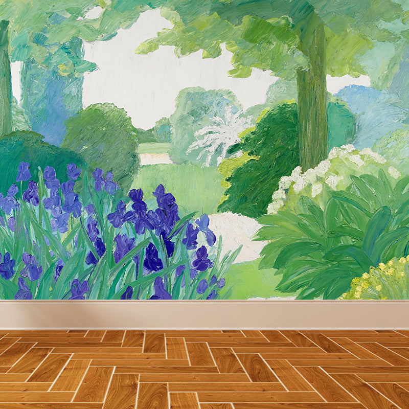 Green Flowering Shrubs Mural Decal Stain-Proofing Wall Covering for Girls Bedroom