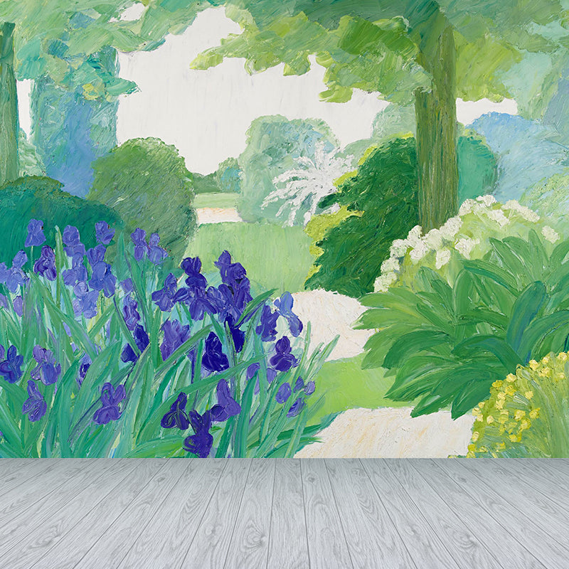Green Flowering Shrubs Mural Decal Stain-Proofing Wall Covering for Girls Bedroom