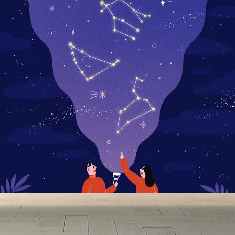 Modern Starry Night Scene Mural Wallpaper Purple Astronomical Landscape Wall Covering