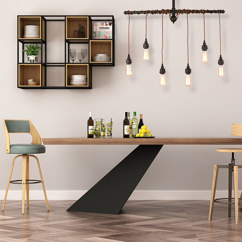 Black Finish Tubing Pendant Lamp with Hanging Bulb Vintage Metallic 6-Light Indoor Ceiling Light Fixture