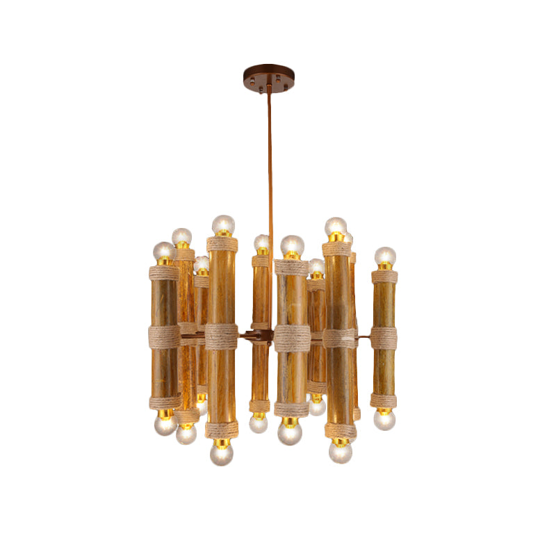 Antique Tube Shade Hanging Lamps Multi-light Bamboo Chandeliers in Brass for Living Room