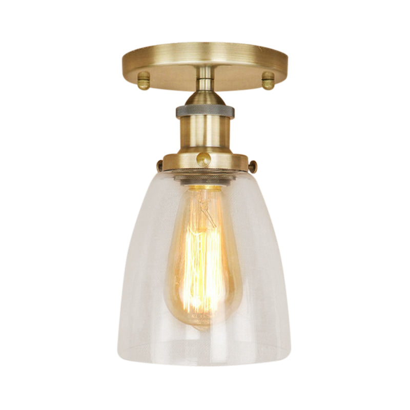 Luminaires de plafond à une ampoule, cône industriel en verre transparent, éclairage semi-encastré en argent/laiton/rouille