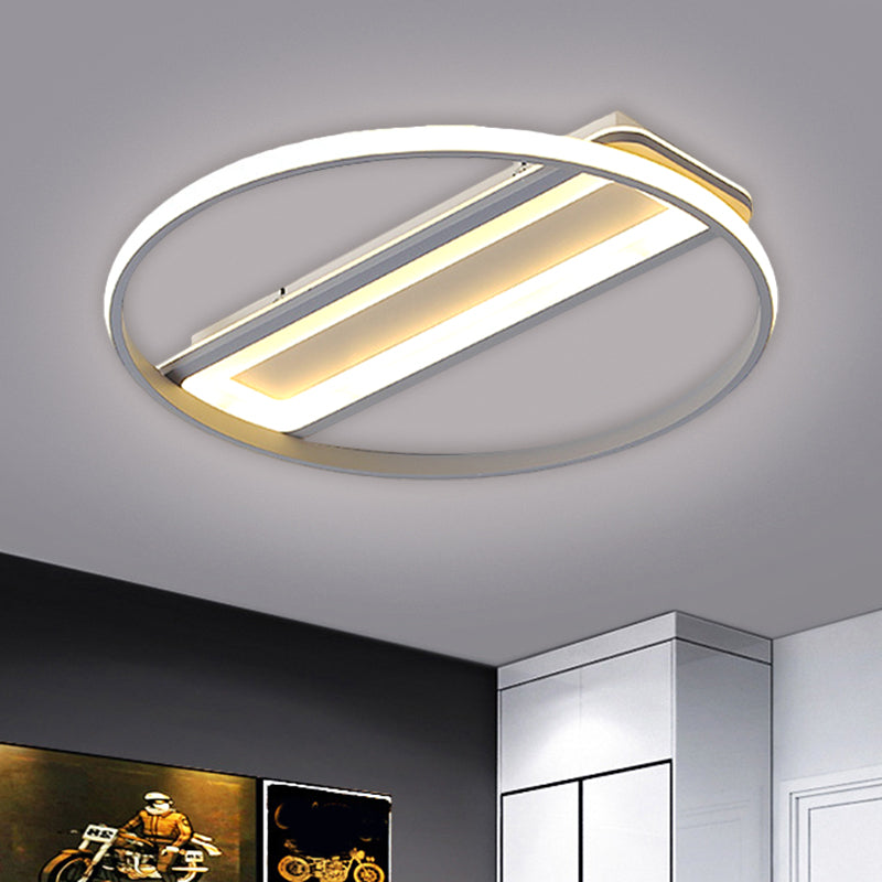 Metallic Ring and Rectangle Flush Mount Contemporary LED White Ceiling Light Fixture in Warm/White Light, 16"/19.5" W