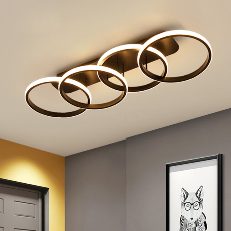 Black Rings Semi Flush Light Nordic LED Metallic Flush Mount Lighting for Living Room (The customization will be 7 days)